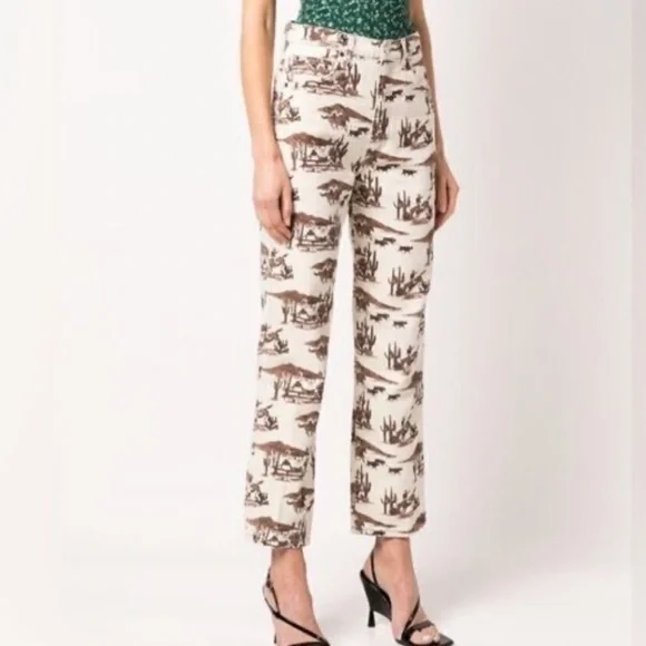 Reformation Sonora Brown White Horse Western Printed Jeans Desert Sand - Picture 3 of 6